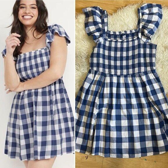 Old Navy Fit & Flare Flutter-Sleeve Gingham Mini Dress for Women L - Picture 9 of 10